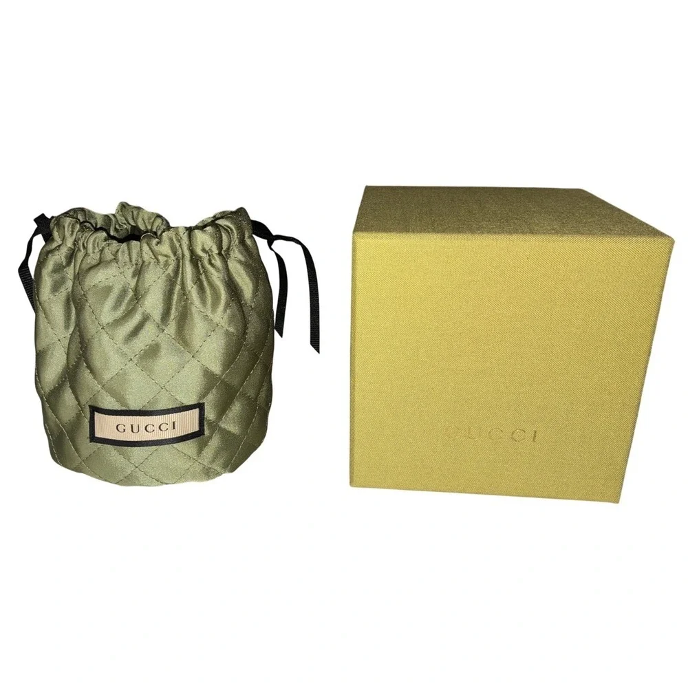 Gucci Gift Box And Dust Bag Green Fabric Satin Quilted Jewelry 4.7x4.7